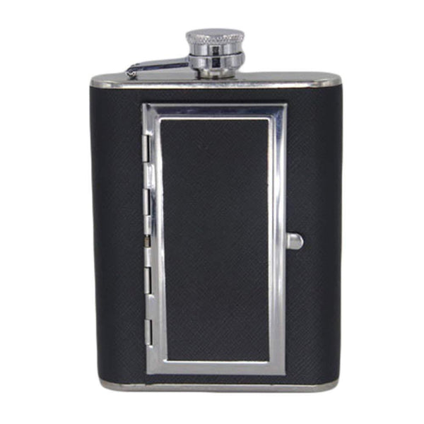 Portable Liquor Hip Flask 8oz with Cigarette Case Black